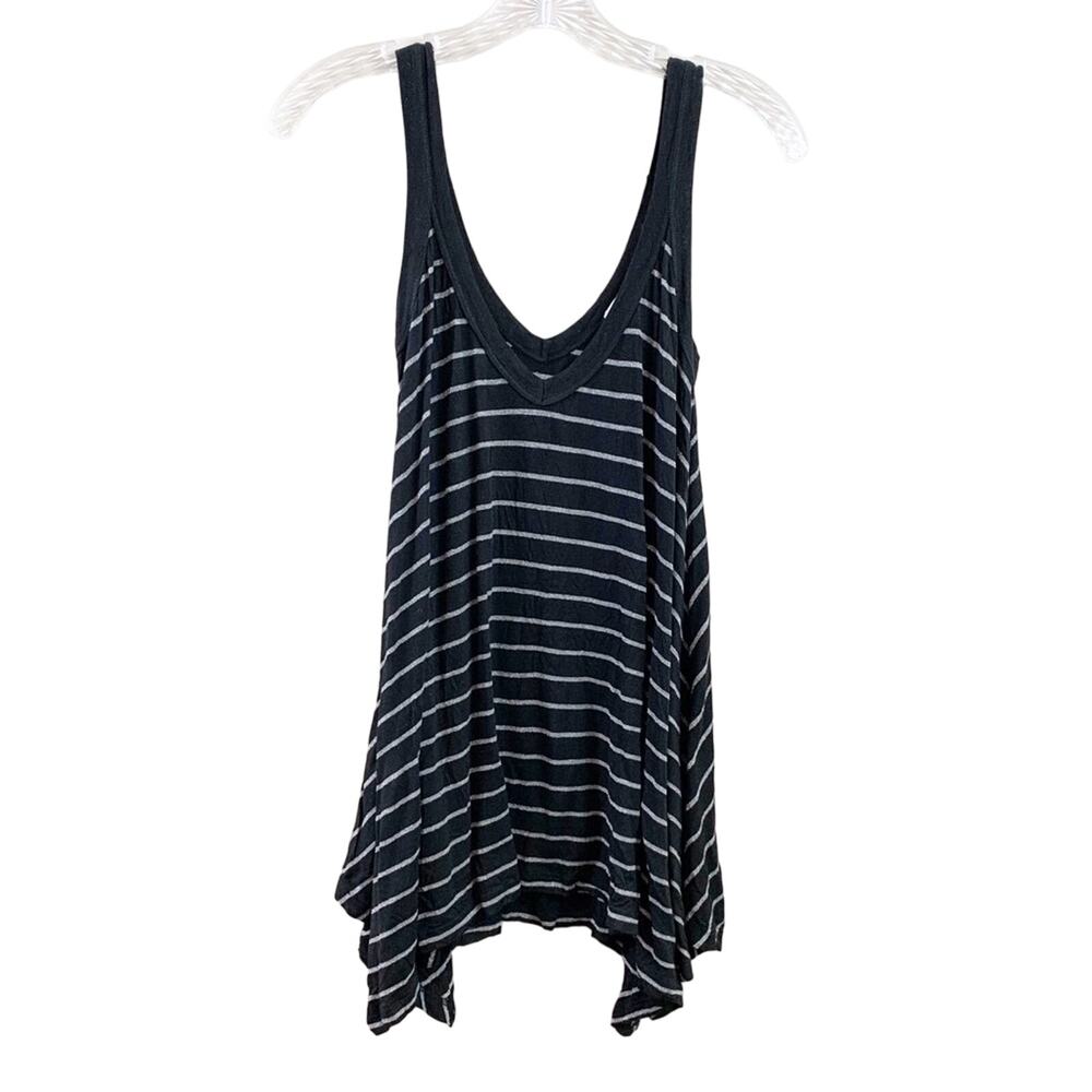 Splendid V-Neck Striped Sleeveless Trapeze Black/Silver Tank